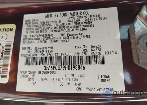 2017 Ford Fusion S z USA, uszkodzony, nr VIN 3FA6P0G79HR198846